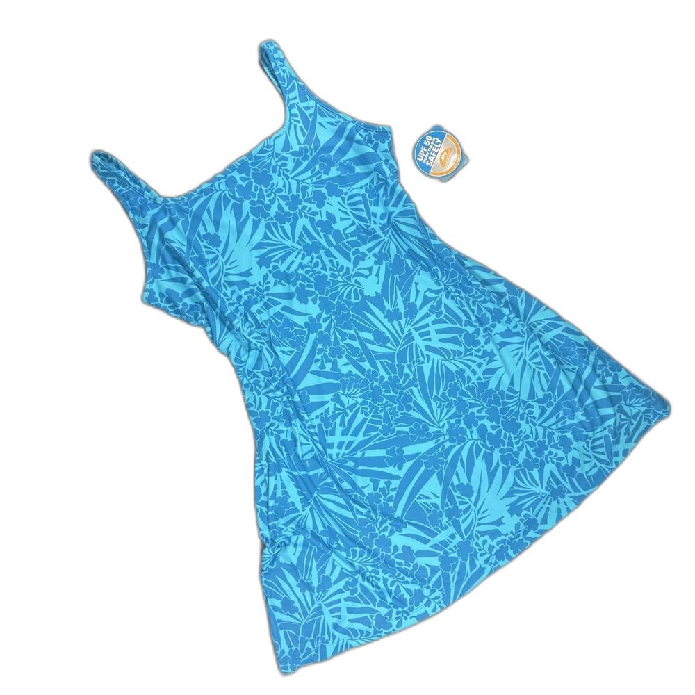 NWT Columbia UPF 50 Sun Protection PFG Coverup Dress 2XL Blue Tropical Palm Swim
